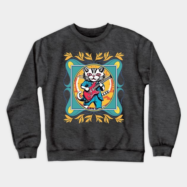 Cat playing guitar (cartoon) Crewneck Sweatshirt by PersianFMts